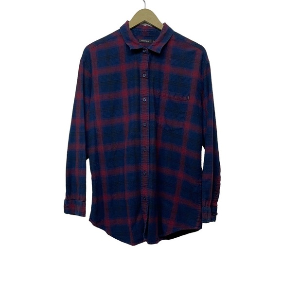 Obey Tops - Obey Women’s Blue Red Plaid Button Up Flannel Shirt Size Large